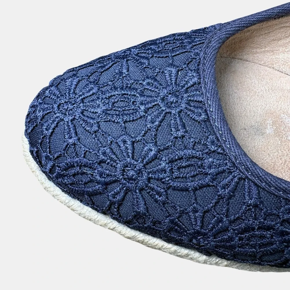 LifeStride Navy Floral Lace Slingback Espadrille Wedge Shoes Women's 9.5 Comfort